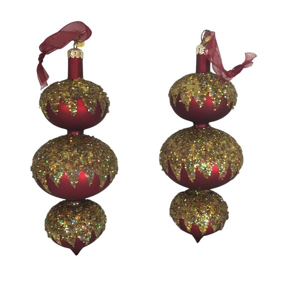 VTG Frontgate Christmas Tree Ornaments Handblown Glass Lot 15 Red & Green Gold - Picture 11 of 16